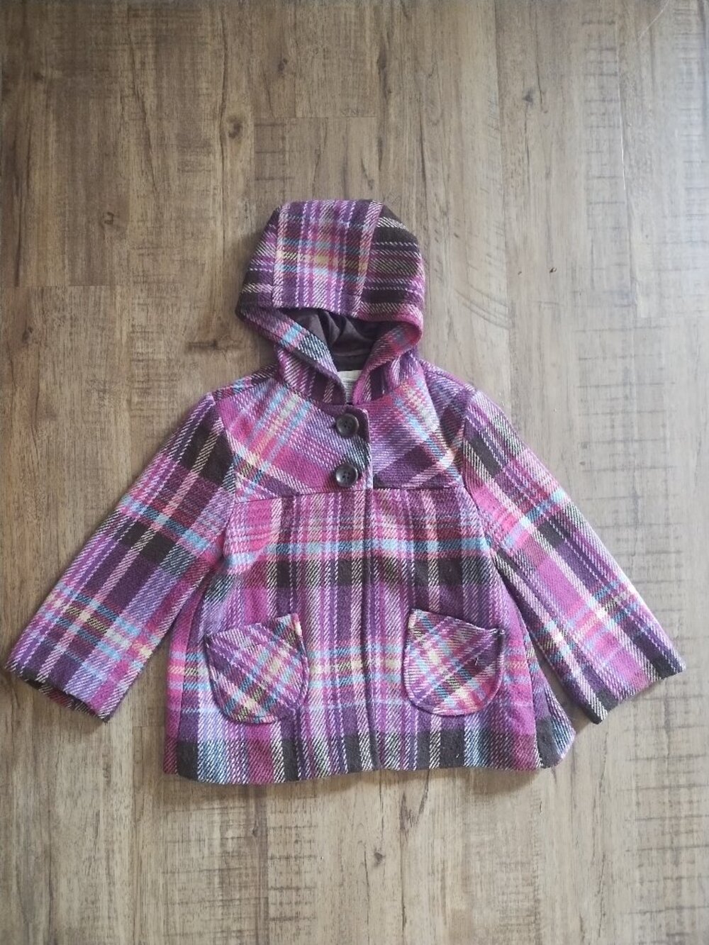 Vintage Y2K Cherokee plaid pea coat girls size 6 pink & purple